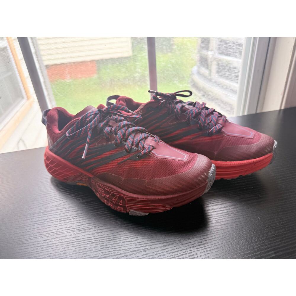 HOKA One One Speedgoat Trail Running Shoes Red Black Women’s Size 8.5 Sneakers
